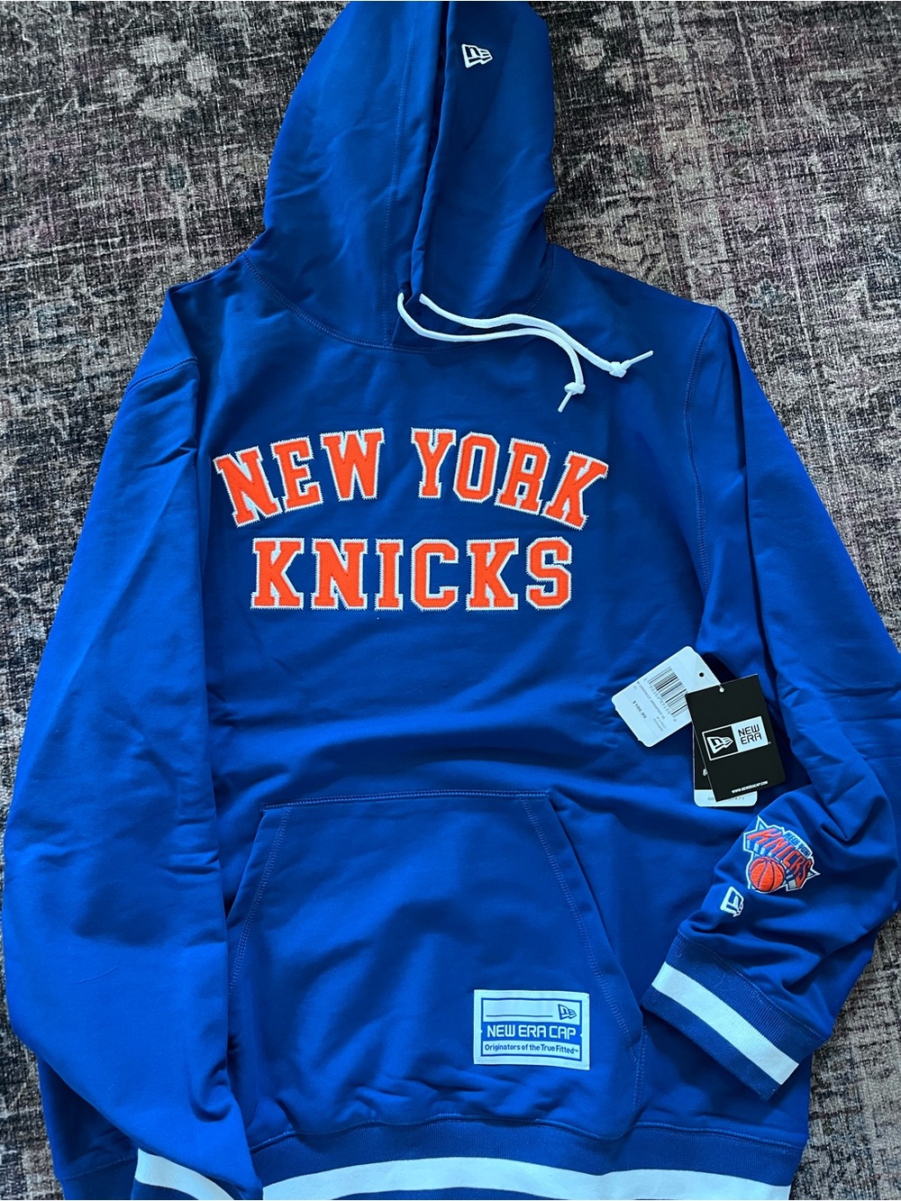 New Era New York Knicks Royal Blue Hoodie with Orange Lettering